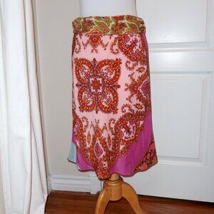 Alice & Trixie Y2K 90's USA Made Patchwork Paisley 100% Silk Skirt Small